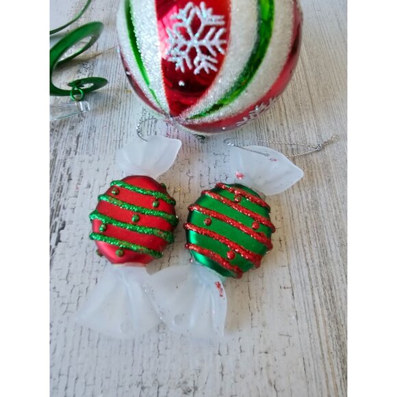 Green red glitter ornament Noel spiral candy set Xmas ball red green lot - Picture 12 of 12